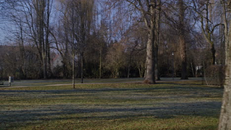 Wide-shot-of-a-small-empty-park-in-a-small-German-town
