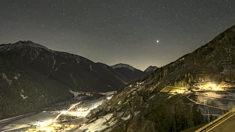 Time-Lapse-of-Sankt-Walburg-in-Ultental-during-a-clear-night
