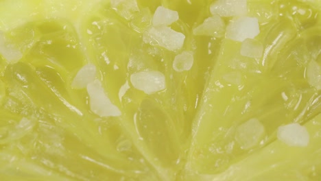 Zitronenmakroaufnahme,-Salzkörner-Fallen-Hinein