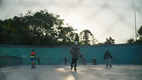 General-view-street-hockey-field-with-players-make-a-counterattack