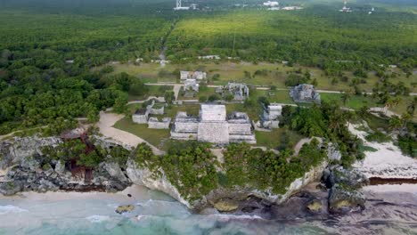 Archeological-zone,-aerial-view,-tulum