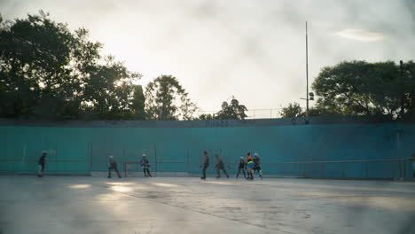 General-view-hockey-street-field-with-players-make-a-fun-training