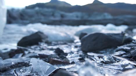 Rack-focus-shot-of-ice-shards-in-Skaftafell-glacier-valley-in-Iceland