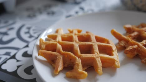Freshly-Cooked-Sweet-Potato-Waffles-In-Ceramic-Plate