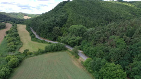 Aerial-view-hill-and-road-in-hungary