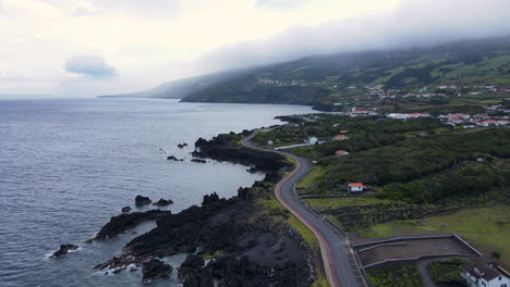 Amazing-aerial-coast-view-of-the-Pico-Island,-Azores