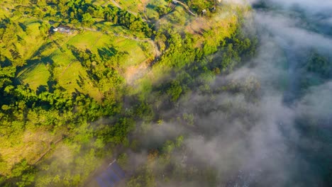 Fog-in-the-morning-stunning-aerial-view,-cold-weather-in-the-caribbean