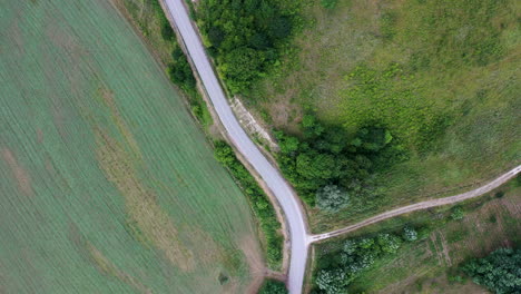 Aerial-view-country-road-above-view
