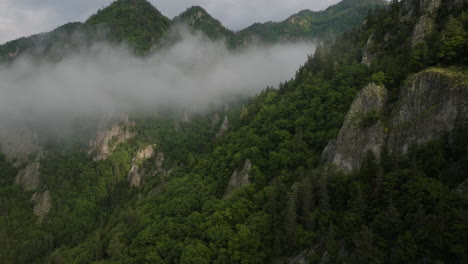 Clouds-Over-Evergreen-Forest-In-Rocky-Ridges-At-Borjomi-Nature-Reserve-In-Samtskhe-Javakheti,-Georgia