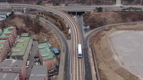 monorail-crossing-town,-Yong-in,-Korea