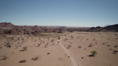 Safari-truck-driving-in-sparsely-vegetated-arid-landscape