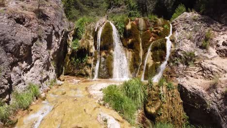 Cascade-Guazalamanco,-National-Park-Sierra-Cazorla,-Segura-y-Villas,-Jaen,-Andalusia,-Spain---Pedestal-of-the-Natural-Pools-and-Waterfall