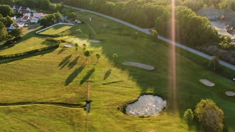 Panoramic-shot-with-sun-flare-of-golf-course-at-Molndal-near-Gothenburg-in-Sweden