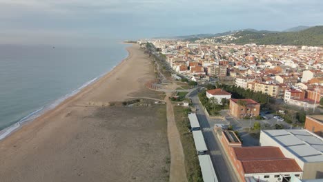 Aerial-view-of-the-city-of-Malgrat-de-Mar-In-the-Maresme-province-of-Barcelona