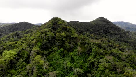 Jungle-covered-hills-from-the-walls-of-Valle-de-Anton-volcanic-crater-in-central-Panama,-Aerial-orbit-around-shot