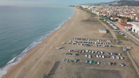 Malgrat-De-Mar-Strand-In-Der-Provinz-Maresme-Von-Barcelona-Spanien-Luftaufnahme