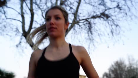 Young-Female-Athlete-With-Ponytail-Cardio-Training-Outdoor,-Close-Up