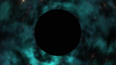 Langsamer-Zoom-In-Ein-Supermassereiches-Schwarzes-Loch-In-Einem-Blaugrünen-Nebel
