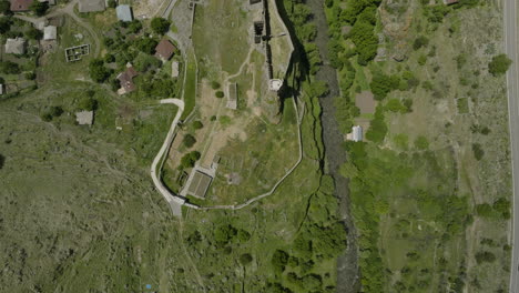 Top-View-Of-Khertvisi-Fortress-In-Khertvisi-Village-Of-Aspindza-Municipality,-Southern-Georgia