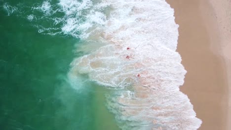 Drone-aerial-top-view-of-three-people-having-a-swim-in-the-beach-in-Sydney,-Australia