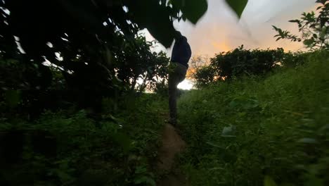 Following-a-man-at-spooky-jungle-environment-before-dark