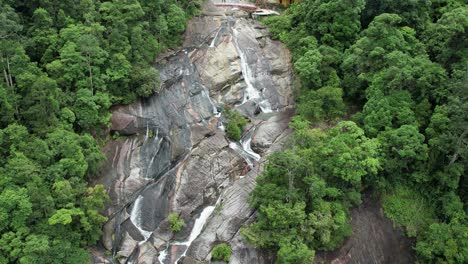 Telaga-Tujuh-waterfall-in-Malaysia,-drone-shot.
