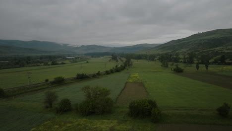 Extenso-Paisaje-Verde-Con-Montañas-Contra-El-Cielo-Nublado-En-Georgia