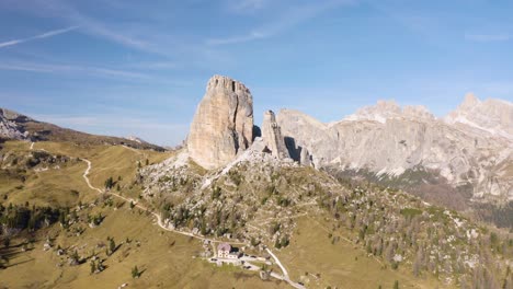 Cinematic-Establishing-Shot-of-Cinque-Torri-Mountains-in-Italy