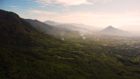 Aerial-panoramic-view-of-vietnamese-volcanic-highlands-with-scenic-sunlight