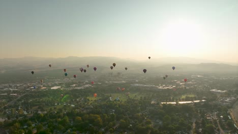 Wide-aerial-view-of-a-hot-air-balloon-festival-in-America's-PNW