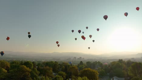 Wide-establishing-aerial-view-of-the-Spirit-of-Boise-Hot-Air-Balloon-festival-in-Idaho