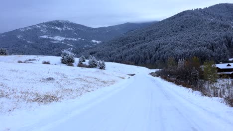 Snowy-Plowed-Road-in-Bozeman-Montana-During-Winter-in-2022-4K-60FPS