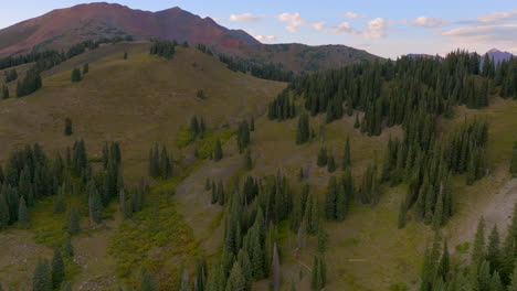 An-Einem-Schönen-Sommertag-über-Bäume-In-Richtung-Eines-Kamms-Und-Berggipfels-In-Den-Colorado-Rockies-Fliegen