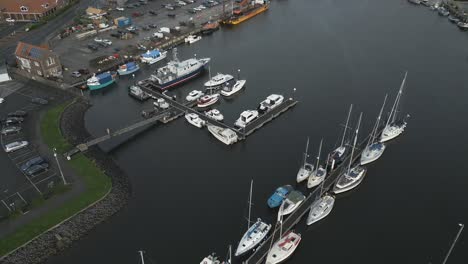 Whitby-Harbour-Town-Aerial-View-Boats-Sea-Houses-Bridge