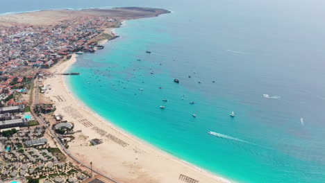 Aerial-Drone-view-of-Santa-Maria,-Cape-Verde