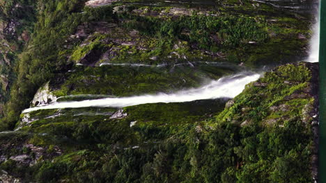 Majestic-Stirling-Falls-in-South-Island-of-New-Zealand,-aerial-drone-vertical-view