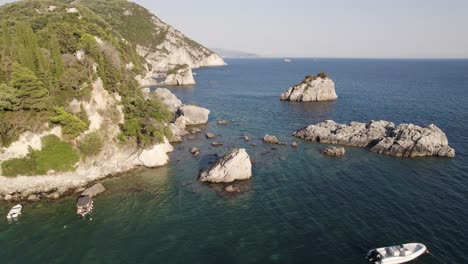 Coastal-scenery-of-Parga,-Greece-Island,-Rocks-and-cliffs-on-calm-sea