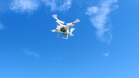 Low-angle-tracking-view-of-white-drone-flying-away-from-pilot-in-rural-area,-Indianapolis-in-United-States