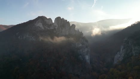 Seneca-Rocks-Morning-Mist-Drone