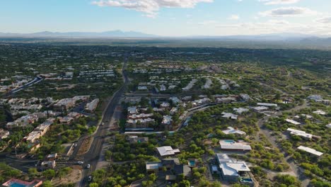 Tucson-Arizona-As-Seen-From-the-Sky,-Aerial-Drone-Shot-of-Suburban-Tucson-Neighborhood-of-Catalina-Foothills-on-Sunny-Day