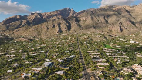 Mountains-in-Tucson-Arizona,-Catalina-Foothills-as-seen-by-Drone-on-Sunny-Day