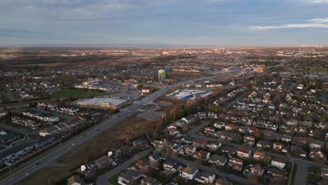 Establishing-Drone-shot-of-Stittsville-buildings-and-water-tower