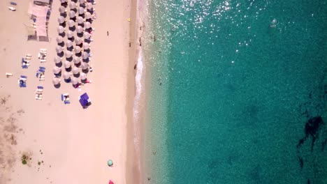 Exotic-beach-from-above-with-ocean-on-the-right,-4K