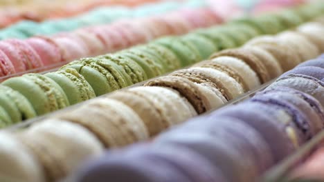 Colorful-French-Macarons.-Baked-Pastry.-closeup,-dolly-shot