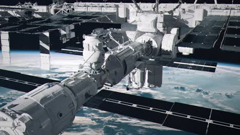 Establishing-Shot-of-the-International-Space-Station-In-Planet-Earth-Orbit