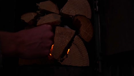 Lighting-Up-Cut-Wood-Fire-Logs-With-Bright-Orange-Flames