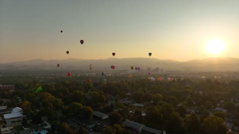 Aerial-view-of-a-hot-air-ballon-festival-in-Boise,-Idaho