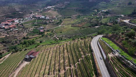 Vineyard-terraces-and-villages-in-rural-Douro-valley-in-Portugal