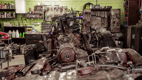 Timelapse-Of-Mechanics-Stripping-Car-Down-And-Lifting-Engine-Out-Using-Hoist-In-Garage