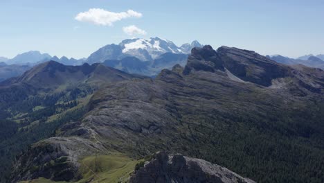 Mountain-ridge-in-Dolomites,-Marmolada-mountain-aerial-landscape